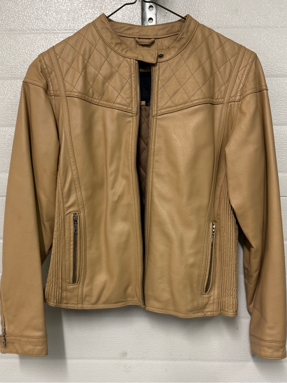 G Collection Quilted Yoke Faux Leather Jacket in Tan